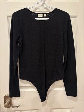 Babaton Aritzia Black Long Sleeved Semi Sheer Bodysuit Size Large